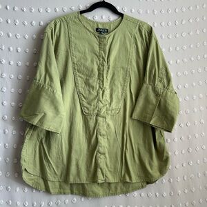 J. Crew Women’s Bib Button Up Shirt Herringbone Twill Short Sleeve Sz XL Green